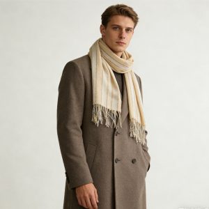 2pcs Khaki Long Scarf – Classic Pattern for Everyday & Office