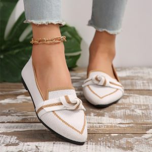 Women’s Pointed Toe Bow Woven Slip-On Flats