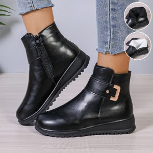 Women’s Winter Fleece Ankle Boots with Side Zipper