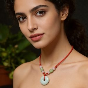 Peace Donut Jadeite Pendant – Adjustable Braided Necklace for Inner Peace