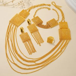 5pcs 18K Gold Plated Jewelry Set – Tassel Multi-Layer Wedding & Party Set