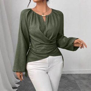 Women’s Asymmetrical Long Sleeve Top with Tie Detail