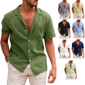 Men’s Casual Short Sleeve Button-Down Beach Shirt
