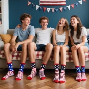 2 Pairs USA Flag Funny Crew Socks