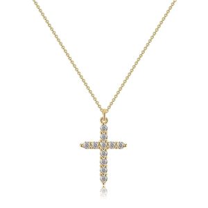 Colorful CZ Cross Necklace – Sideways Gold/Silver Pendant for Women