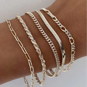 c3c79b19-2b85-4f35-b431-77fb89f04874.jpg 5pcs Silver Bracelets Set – 14K Silver Plated, Dainty & Adjustable