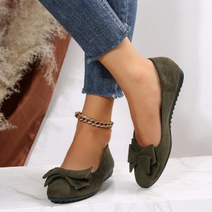 Women’s Plus Size Suede Bow Gommino Flats