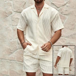 Men’s Summer Casual Tracksuit – Short Sleeve Shirt & Shorts Set
