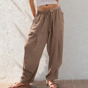 Women’s Cotton-Linen Loose Drawstring Lounge Pants