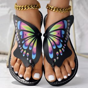 Women’s Butterfly Print Flip Flops – Summer Beach Wear