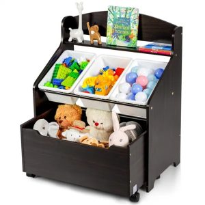 Multifunctional Kids Storage Cabinet with Toy Box & Shelf