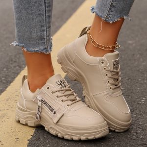 Women’s Lace-Up Sneakers with Side Zipper & Thick Sole