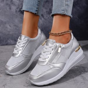 Women’s Lace-Up Side Zipper Thick-Sole Sneakers